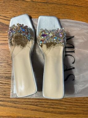 Micas Silver Jeweled Slide Sandals